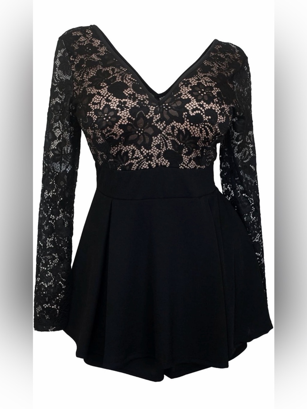 NWOT Elegant Black Lace Long-Sleeve V-Neck Dress, 3XL